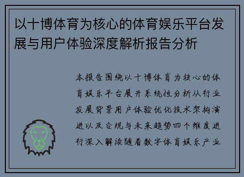 以十博体育为核心的体育娱乐平台发展与用户体验深度解析报告分析