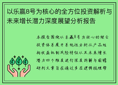 以乐赢8号为核心的全方位投资解析与未来增长潜力深度展望分析报告